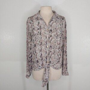 Antonio Melani Womens Large Pilar Silk Animal Print Long Sleeve Blouse Tie-Front